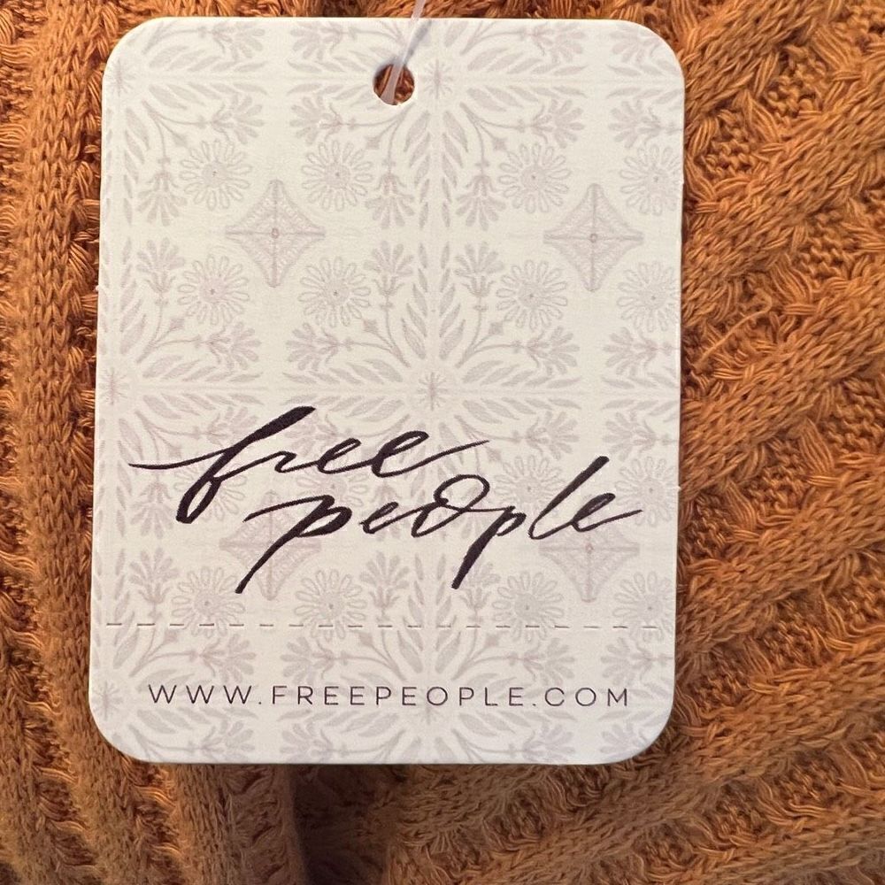 Free People Juicy Long Sleeve Cowl Neck Waffle Knit Split Back Top Mustard Sweat - Picture 5 of 16